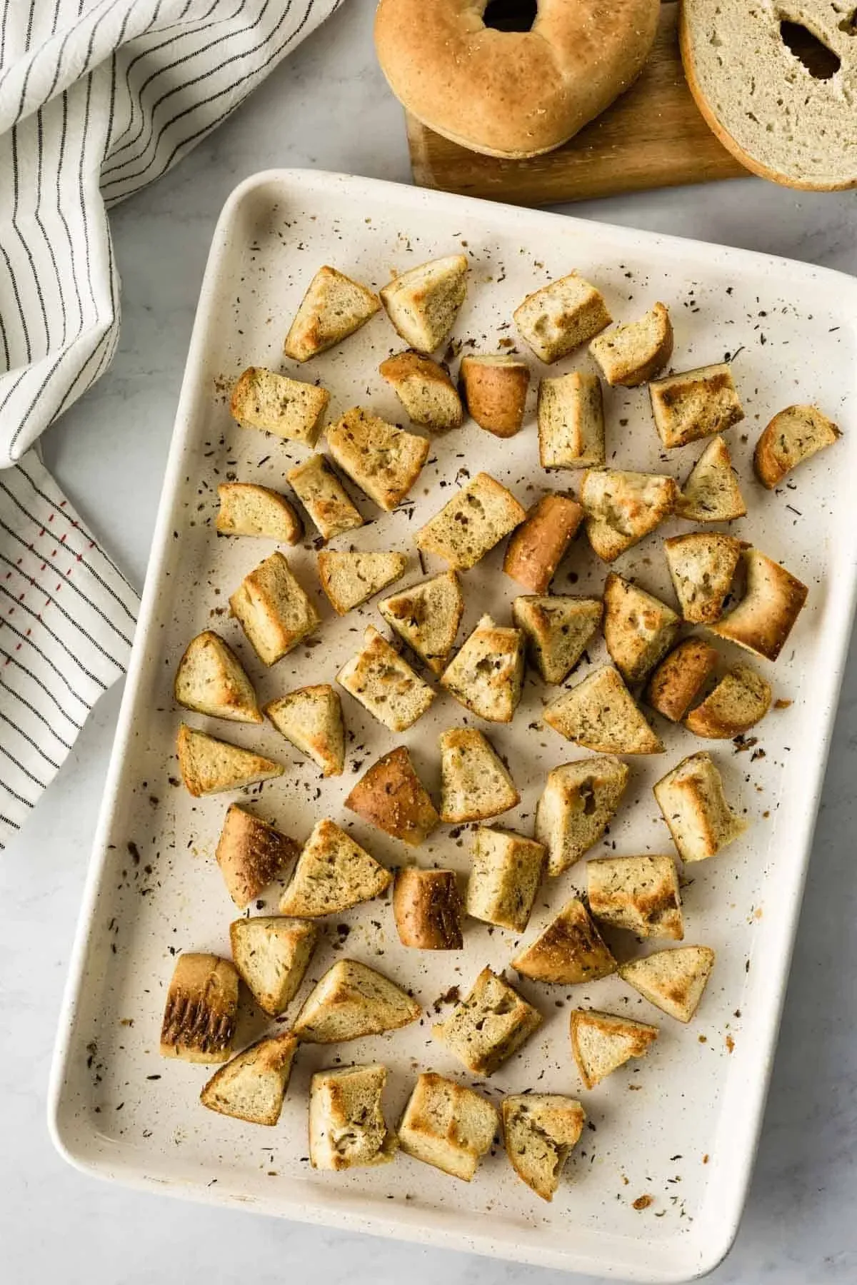 Vegan bagel croutons made from day-old bagels