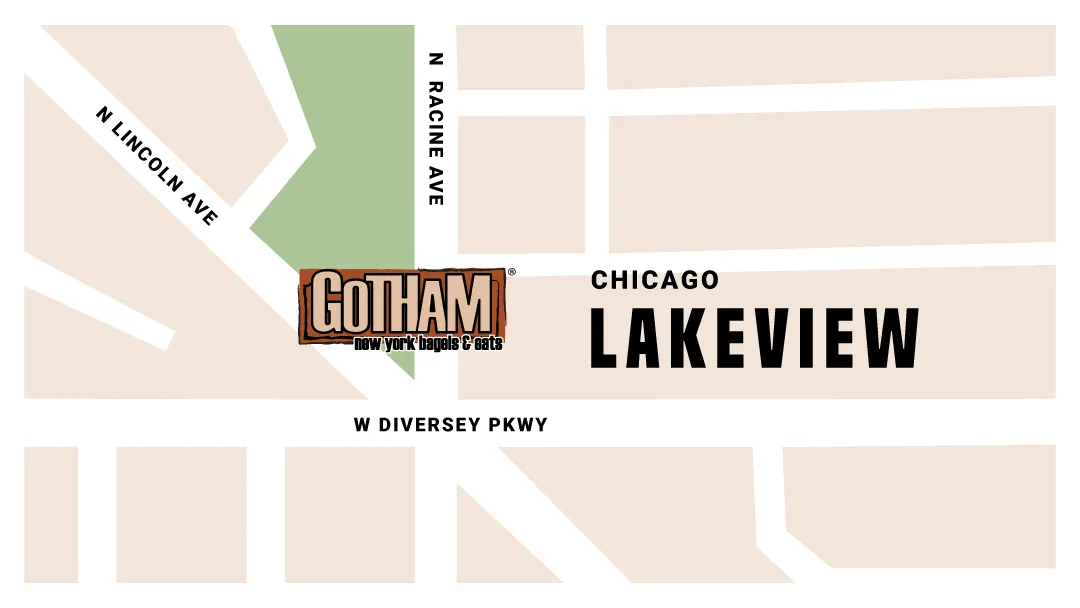Map showing Gotham Bagels Lakeview at 2801 N Lincoln Ave., Unit B, Chicago. Opens Google Maps.