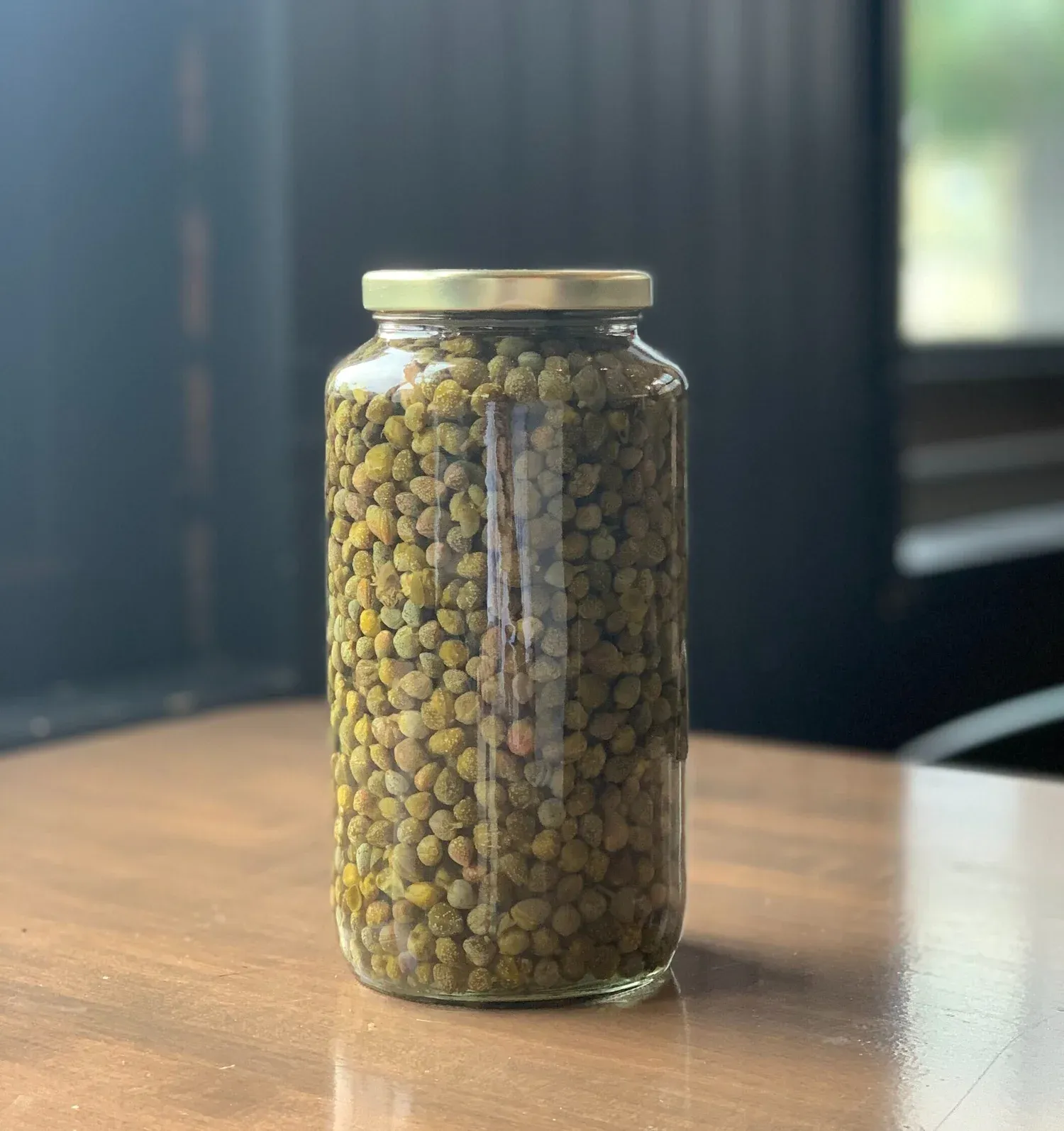 Jar of capers close-up